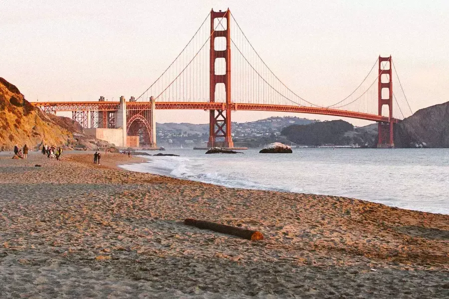 San Francisco's Baker Beach is pictured with the Golden Gate Bridge in the background